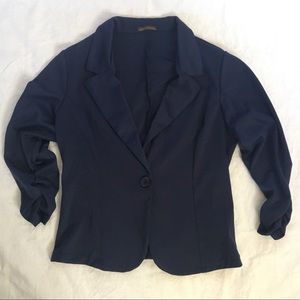 Auline Casual Navy Knit Blazer, 2X